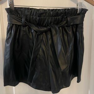 Elegant High Waist faux Black Leather Shorts